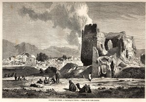 Les faubourgs de Téhéran (Iran actuel). Dessin de Jules Laurens (1825-1901), pour illustrer le voyage d