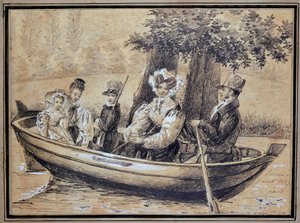 Famille de Ségur (le Comte, la Comtesse et leurs enfants) en bateau - par J.H. Laure, août 1829 - Jules Laure