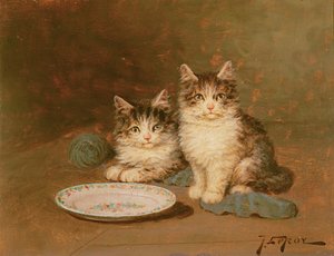 Deux Chatons avec un Bol Vide