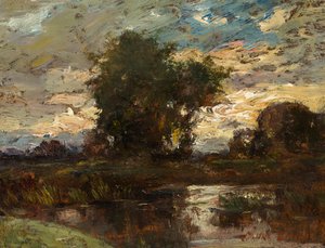 Ciel du soir sur une eau stagnante