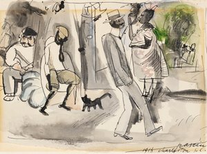 Figures et chat dans le parc