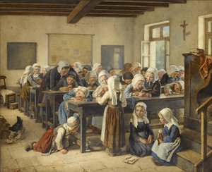 Une école de filles bretonnes, 1882 - Jules Trayer
