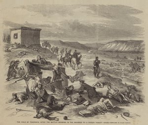 Le champ de Tchernaïa, après la bataille, apportant les blessés à une maison de piquet française - Julian Portch