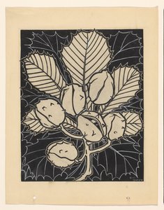 Feuille de châtaignier avec fruits - Julie de Graag (signed by artist)
