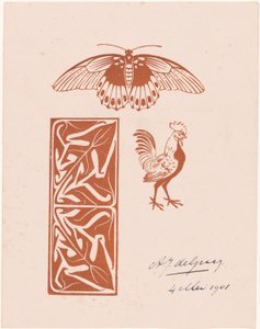 Papillon, coq et feuillage - Julie de Graag (signed by artist)