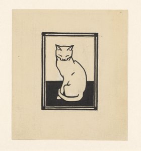 Chat assis aux yeux fermés - Julie de Graag