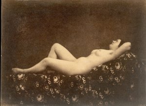 [Nu féminin, allongé, de profil]