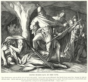 David épargne Saül dans la caverne (gravure) - Julius (after) Schnorr von Carolsfeld
