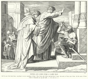 Pierre et Jean guérissent un homme boiteux (gravure) - Julius (after) Schnorr von Carolsfeld