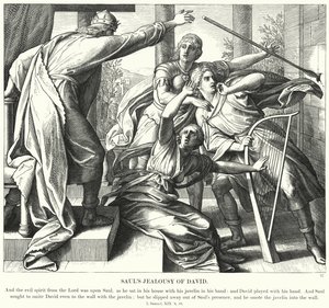 La jalousie de Saül envers David (gravure) - Julius (after) Schnorr von Carolsfeld