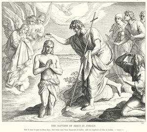 Le baptême de Jésus dans le Jourdain (gravure) - Julius (after) Schnorr von Carolsfeld