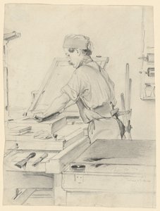 Autoportrait travaillant à une presse lithographique - Julius Adam the Elder