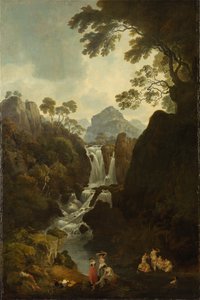 Une cascade avec des baigneurs - Julius Caesar Ibbetson