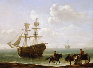 Une brique attrapée sur le rivage, déchargée dans des chariots, vers 1790, par Julius Caesar Ibbetson (1759-1817)