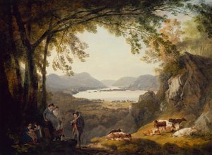 Paysans se reposant avec du bétail dans un paysage boisé - Julius Caesar Ibbetson