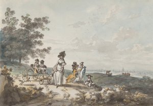 Vue de Londres avec Saint-Paul au loin : Femme et enfants avec une poussette, 1787 - Julius Caesar Ibbetson