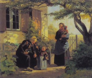 Une petite fille a laissé un vieil homme sentir une fleur. - Julius Exner