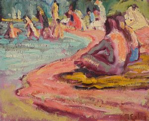 Baigneurs à la plage - Julius Exter