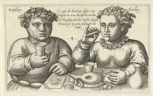 Gourmand et ivrogne (Jeux de mots sur la relation entre homme et femme) - Julius Goltzius