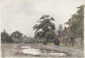 Ferme sous de grands arbres avec de l