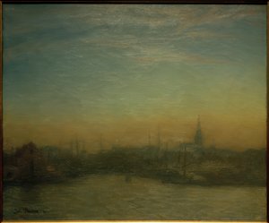 Vue du port après le coucher du soleil. Copenhague