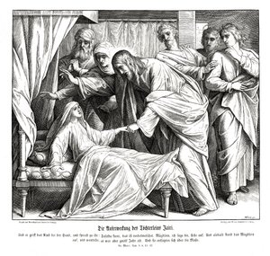 Jésus réveille la petite fille, Évangile de Marc - Julius Schnorr von Carolsfeld
