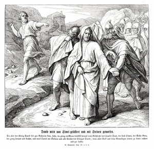 Shimei maudit et jette des pierres à David, 2 Samuel - Julius Schnorr von Carolsfeld
