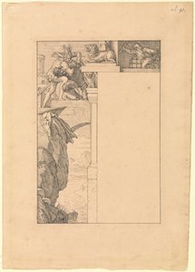 Siegfried se bat avec le gardien de la porte - Julius Schnorr von Carolsfeld