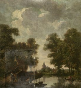 Peinture murale avec un paysage hollandais avec rivière
