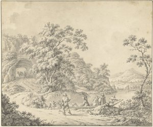 Paysage avec un petit bateau et un berger avec son troupeau - Jurriaan Andriessen (attributed to)