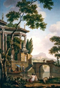 Paysage arcadien avec un monument funéraire