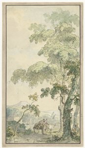 Esquisse pour un papier peint avec un paysage avec une charrette - Jurriaan Andriessen