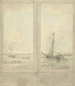 Projet pour deux panneaux muraux : rivière avec bateaux aux Pays-Bas - Jurriaan Andriessen