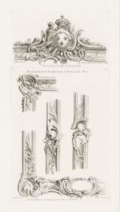 Conception de cartouche avec les armes du roi centrées dans une bordure - Juste Aurèle Meissonnier