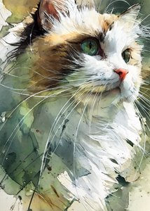 Aquarelle représentant un félin aux yeux verts