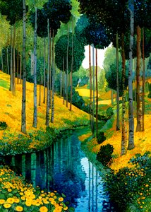 Ruisseau de la forêt aux fleurs jaunes