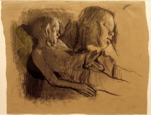 Enfant endormi et tête d