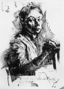 Käthe Kollwitz, Autoportrait, dessinant