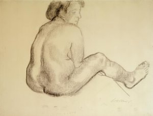 Femme assise de dos vers la droite