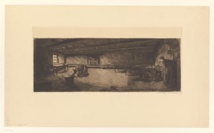 Chambre avec des hommes se battant et une femme accourant (Szene aus Germinal) - Käthe Kollwitz