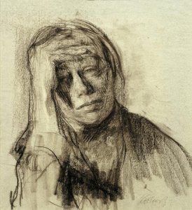 Autoportrait avec le bras droit appuyé, la main sur le front - Käthe Kollwitz