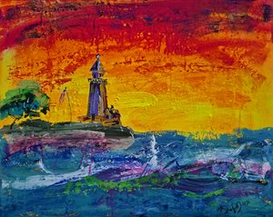 Un coucher de soleil éclatant au phare - Kanat Ibragimov