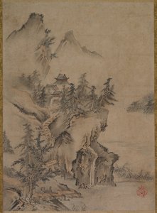 Lettré chinois voyageant vers un temple de montagne - Kano Hidemasa