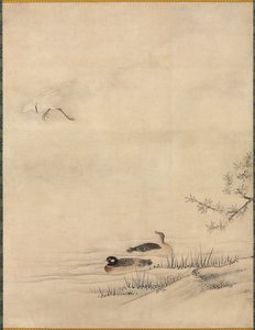 Fleurs et oiseaux dans un paysage printanier, 1500s - Kano Motonobu