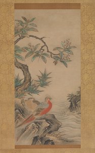 Faisans parmi les arbres : Fleurs des quatre saisons - Kano Shoei