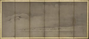 Mont Fuji et point de Matsubara, écrans - Kano Tanyu