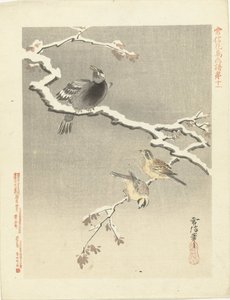 Trois oiseaux sur une branche enneigée - Kano Tsunenobu