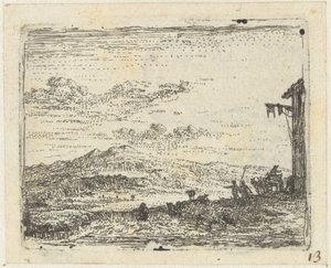 Paysage italianisant avec chariot près d
