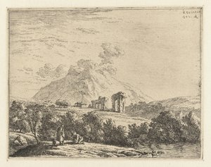 Paysage avec ruine et deux hommes avec un chien - Karel Du Jardin