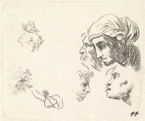 Étude de têtes en vue de profil, une femme avec un foulard et un homme barbu, vers 1641-78 - Karel Du Jardin